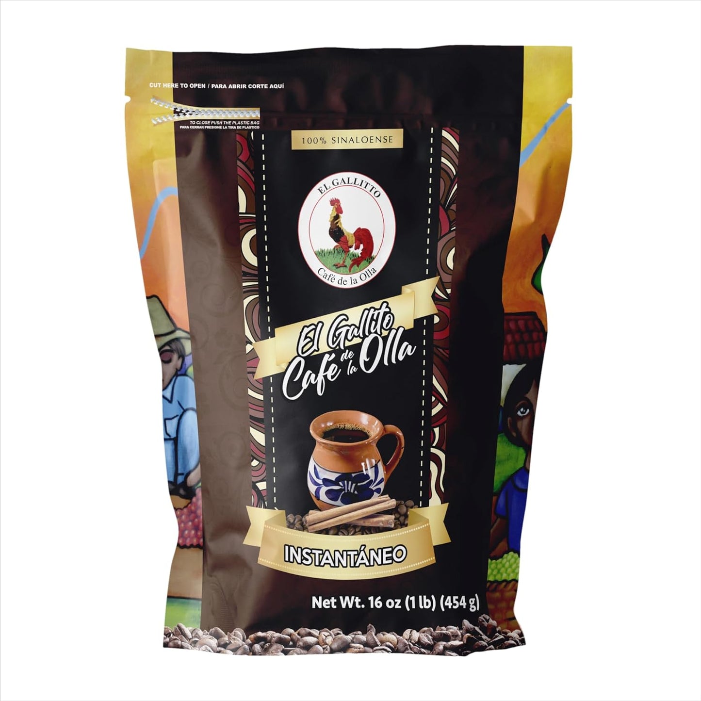 Café El Gallito Café de Olla Instantáneo con Canela y Chocolate 16 oz | Authentic Mexican Instant Coffee