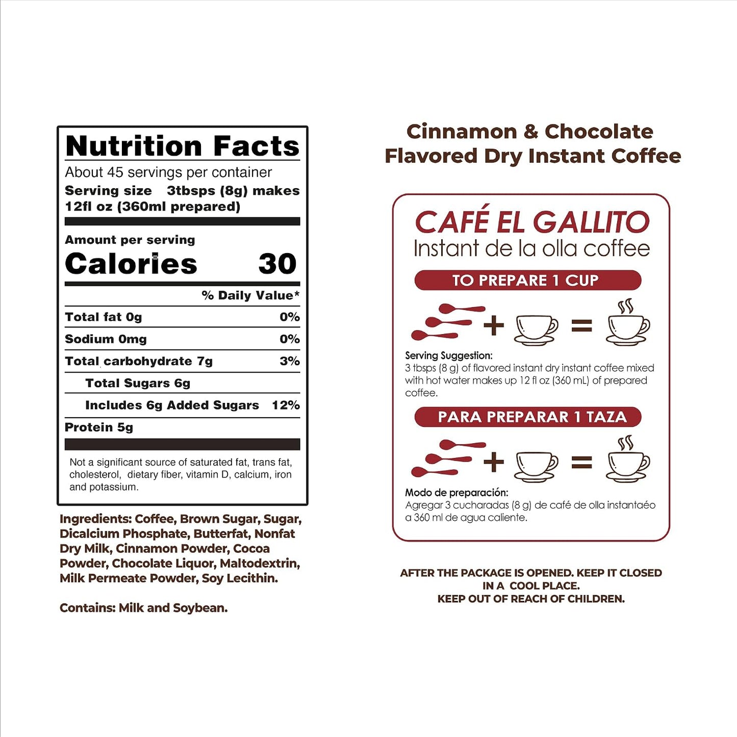 Café El Gallito Café de Olla Instantáneo con Canela y Chocolate 16 oz | Authentic Mexican Instant Coffee